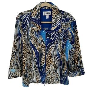 Joseph Ribkoff Leopard Sequin Zip Up Jacket Blue Brown Black Party Going Out 18